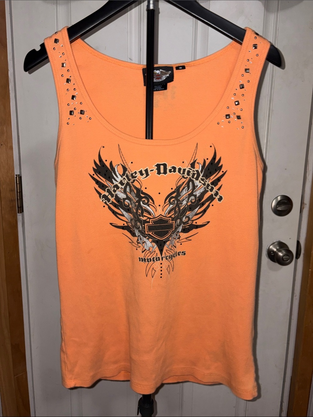 Y2K 2009 Harley Davidson Orange Ribbed Studded Tank